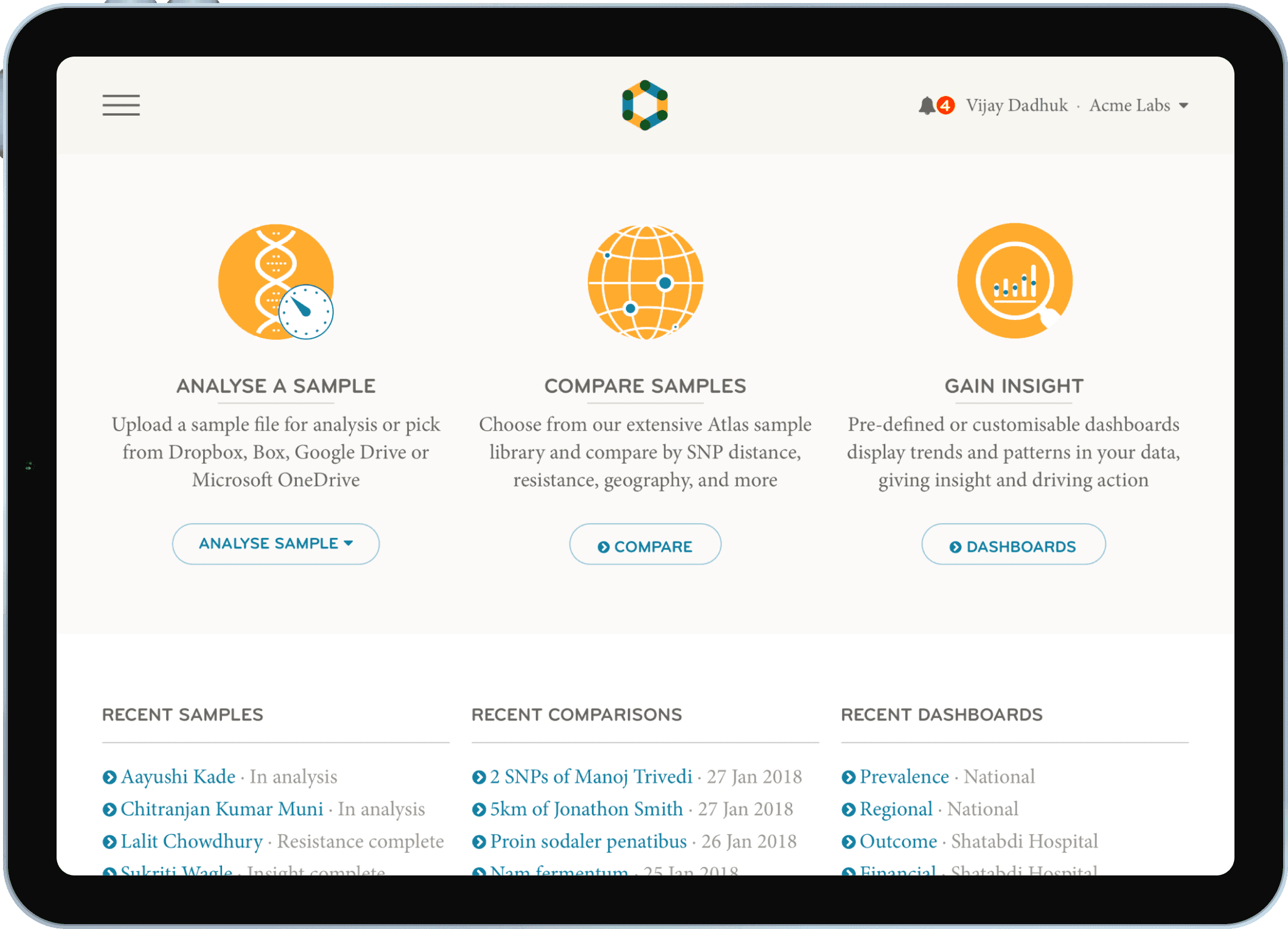 Mykrobe Atlas home summary screen