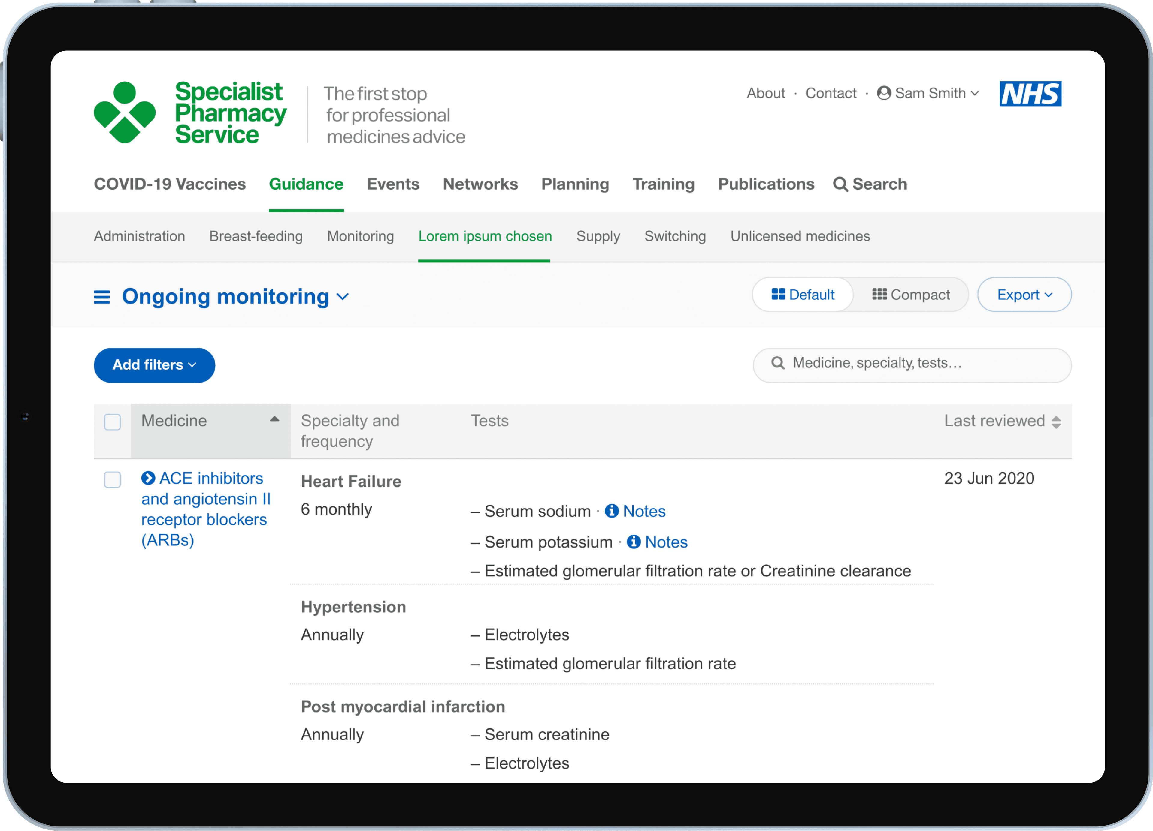 SPS Drug Monitoring Tool