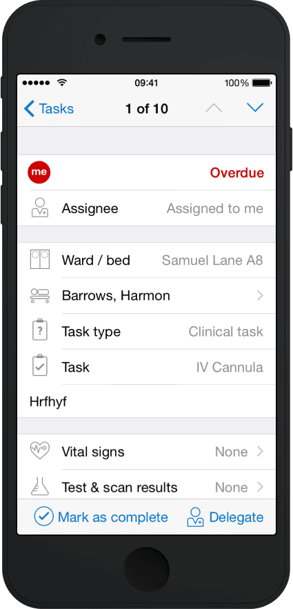 Hark mobile app, clinical task list