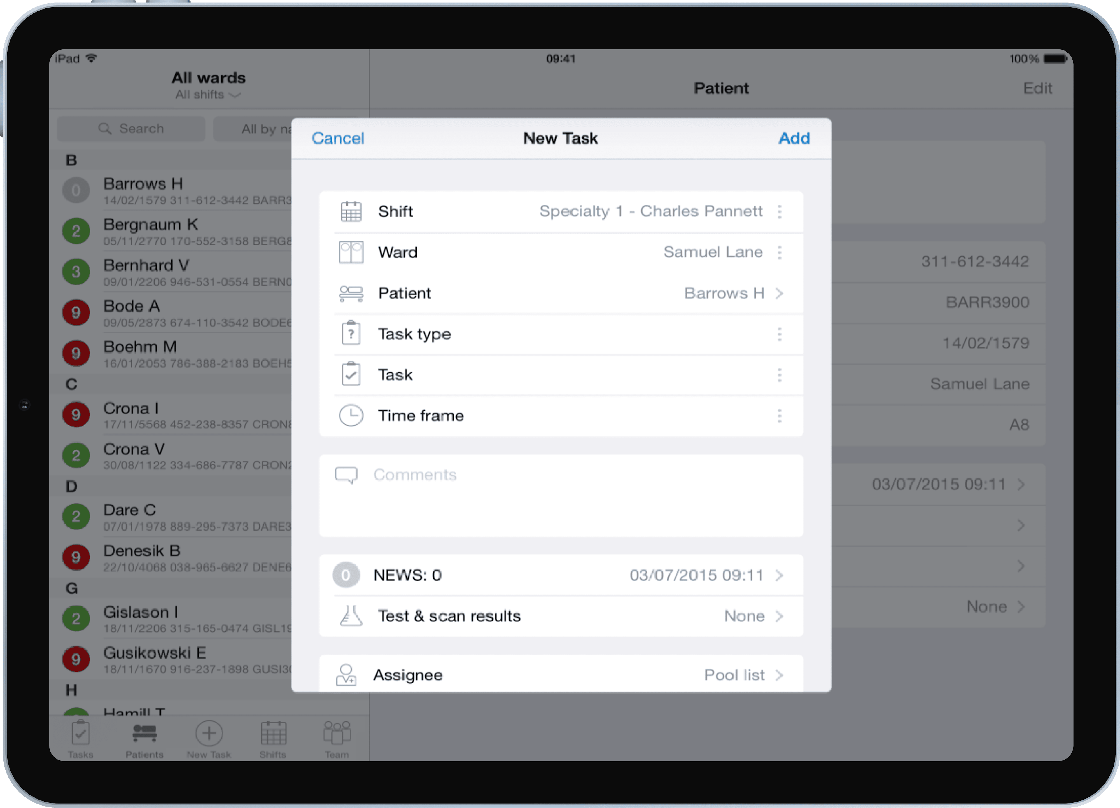 Hark iPad App New Task Screen